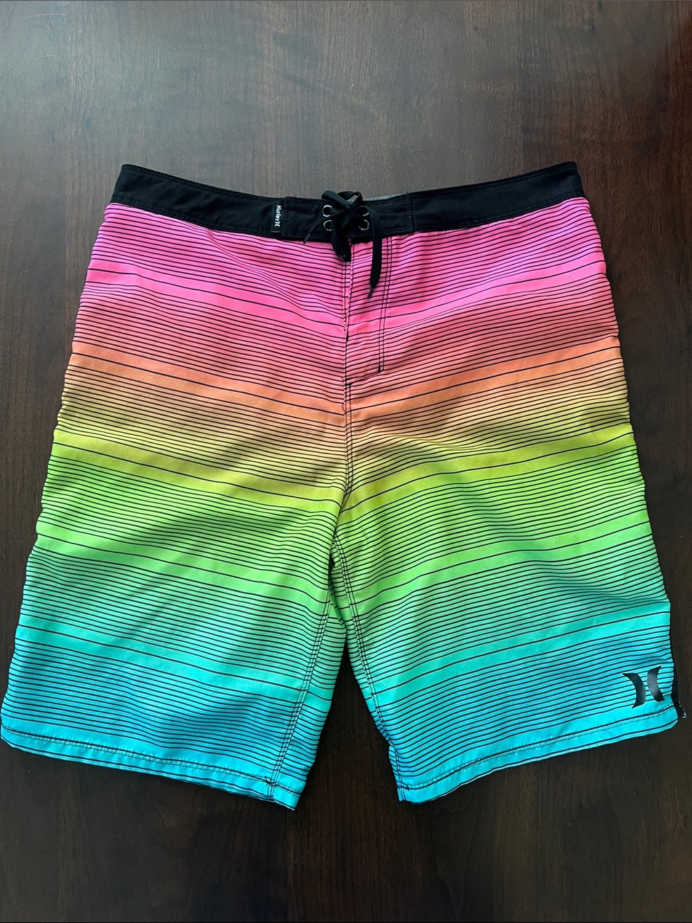 Hurley Multicolor Striped Board Shorts - Pink, Orange, Yellow, Green, Blue